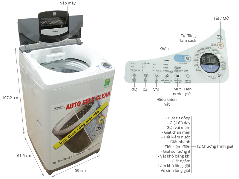 máy giặt Hitachi 9kg giá bao nhiêu tiền
