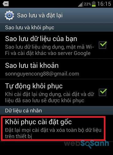 Khôi phục cài đặt gốc cho điện thoại