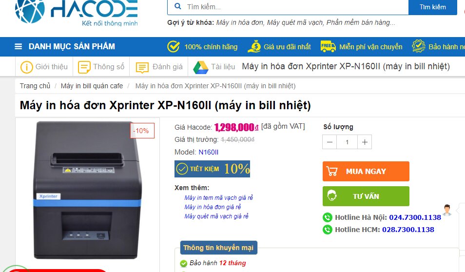 Máy in hóa đơn Xprinter N160ii sử dụng công nghệ in nhiệt trực tiếp.