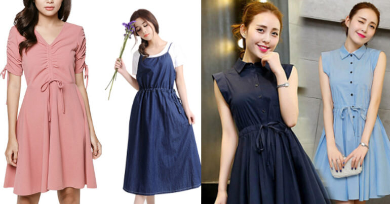 Đầm công sở dáng xòe dây rút thời trang