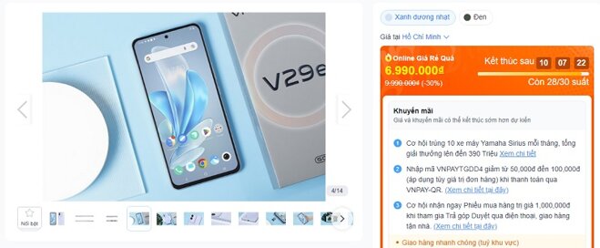 Vivo V29e 5G giảm giá còn 6 triệu đồng, 