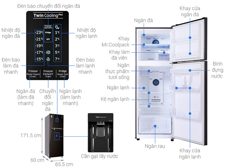 Tủ lạnh Samsung 319 lít thiết kế truyền thống với ngăn đá trên và ngăn mát bên dưới