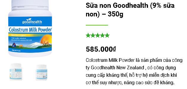 Giá sữa non Goodhealth hộp nhựa 350g 9% dao động từ 505.000 vnđ - 585.000 vnđ/hộp 350g