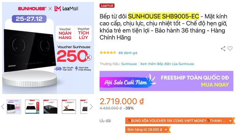 Không chỉ được giảm giá sốc, bếp điện từ Sunhouse SHB 9005-EC còn được bảo hành tới 36 tháng