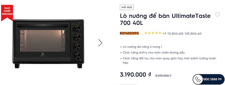 Lò nướng kiêm nồi chiên không dầu Electrolux EOT4022XFG 40 lít