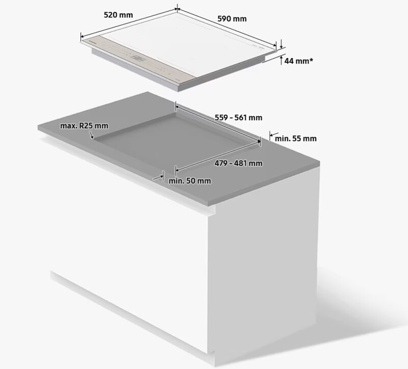 Kích thước lắp đặt của Bếp từ Samsung Bespoke NZ64B5067YY/SV