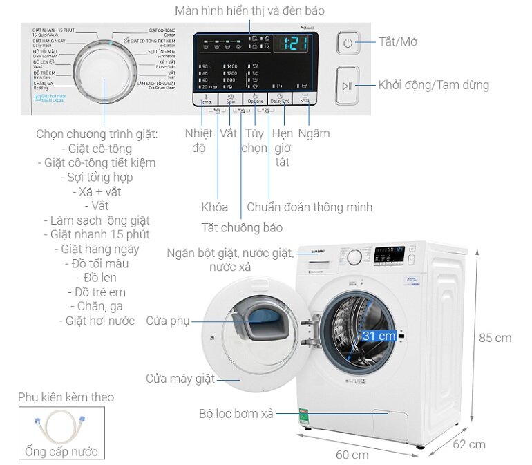 may giat Samsung Addwash 9Kg WW90K44G0YW long ngang 