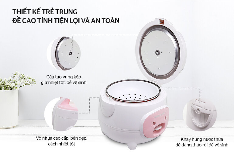 Nồi cơm điện Sunhouse SHD8607W có dung tích 1.8 lít thích hợp cho gia đình từ 4 – 6 người ăn.