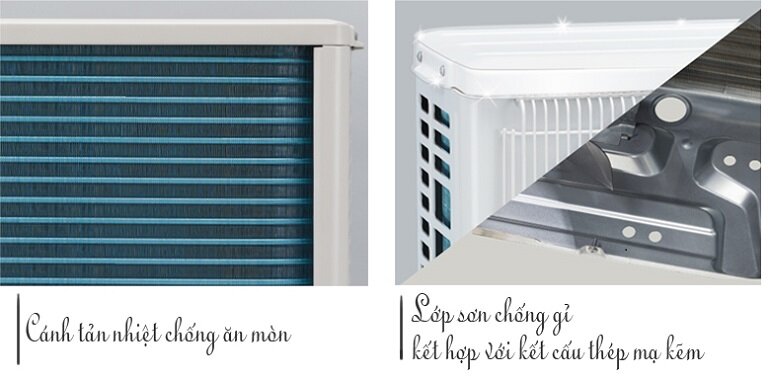 Lớp phủ Blue Fin có tác dụng giảm thiểu ăn mòn muối biển ở trên dàn nóng, giúp tăng tuổi thọ và độ bền cho thiết bị. 