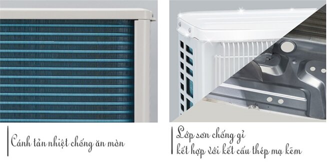 Lớp phủ Blue Fin có tác dụng giảm thiểu ăn mòn muối biển ở trên dàn nóng, giúp tăng tuổi thọ và độ bền cho thiết bị. 