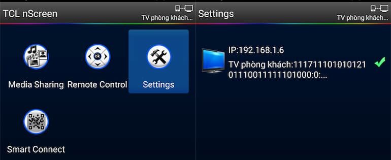Kết nối qua app TCL nScreen