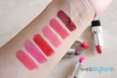 Một vài màu swatch của dòng son Dior Rouge 2016