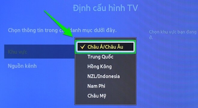 Chọn khu vực là châu Á/châu u