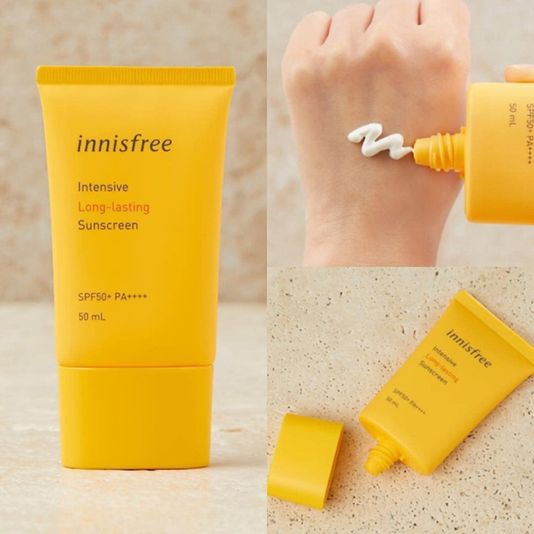 Kem chống nắng Innisfree vàng có chất kem màu trắng dạng kem không quá đặc nhưng cũng không quá lỏng.