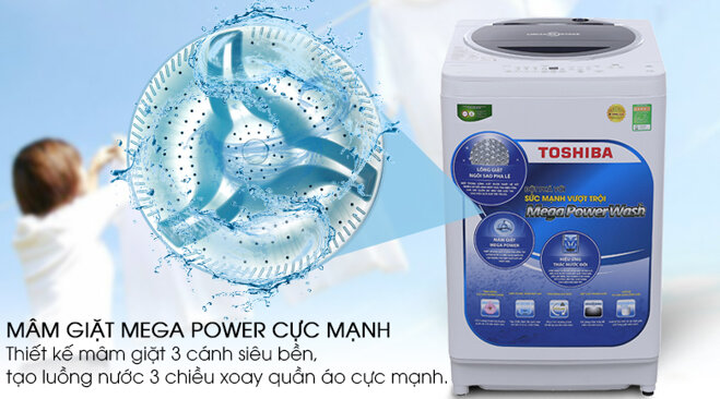 Toshiba có công nghệ giặt Mega Power đem lại chất lượng giặt rất cao