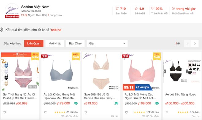 Shopee giảm 15% khi mua sản phẩm thời trang nữ thuộc thương hiệu SABINA