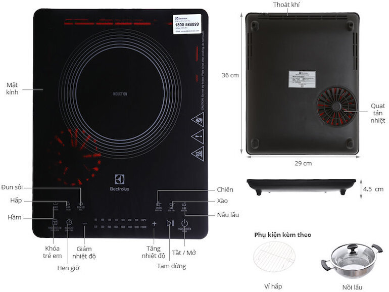 Bếp từ Electrolux ETD42SKR với mặt bếp bằng kính Ceramic dễ dàng vệ sinh.