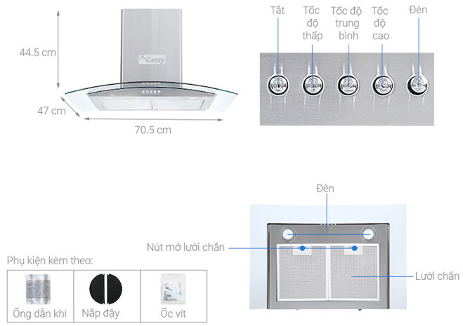 Phụ kiện máy hút mùi Canzy có những gì?