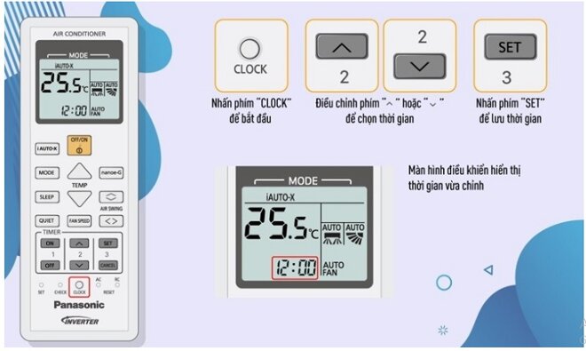 đồng bộ thời gian remote điều hòa panasonic