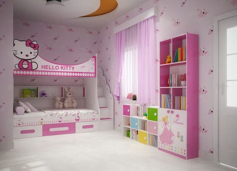 Giường tầng trẻ em hình Hello Kitty thích hợp cho các gia đình có hai con nhỏ