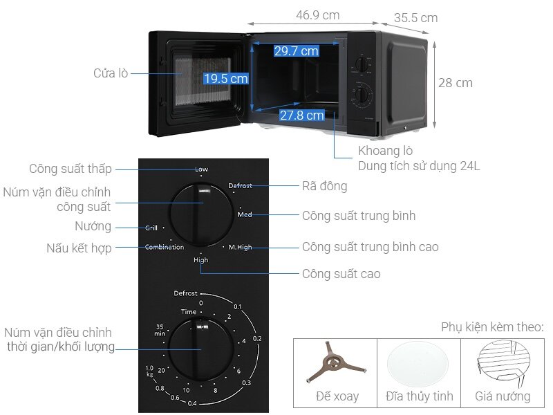 Lò vi sóng có nướng Panasonic NN-GM34NBYUE 24 lít công suất lớn, nấu nướng nhanh chóng