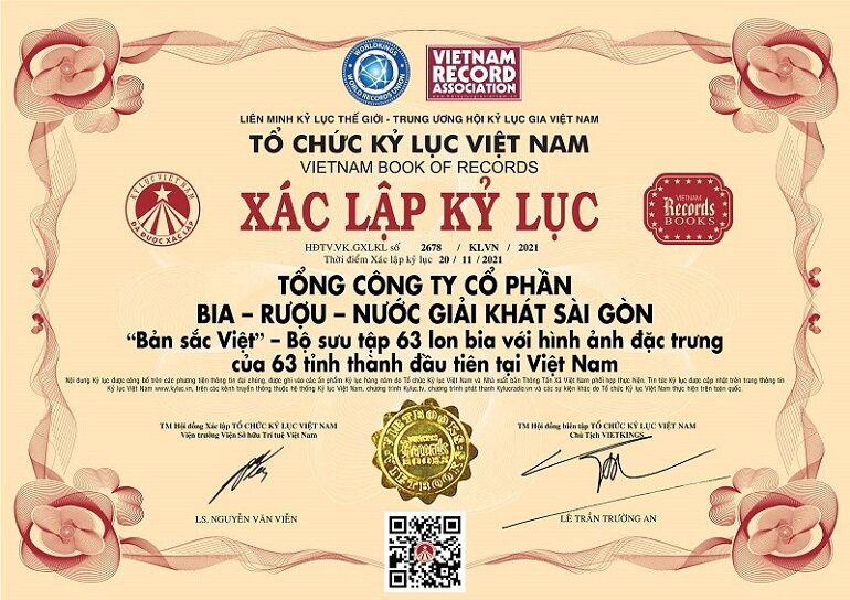 Bộ sưu tập 63 lon bia Sài Gòn với tên gọi “Bản sắc Việt” đã được xác lập kỷ lục vào năm 2022