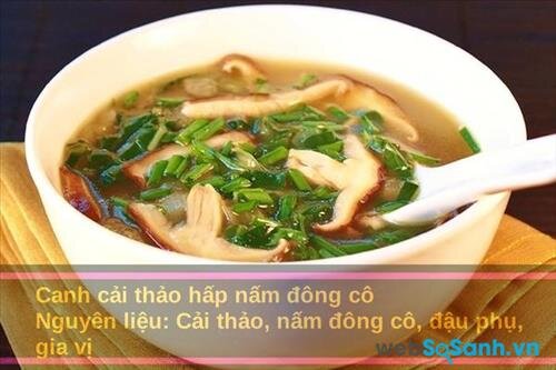 Canh cải thảo hấp nấm đông cô