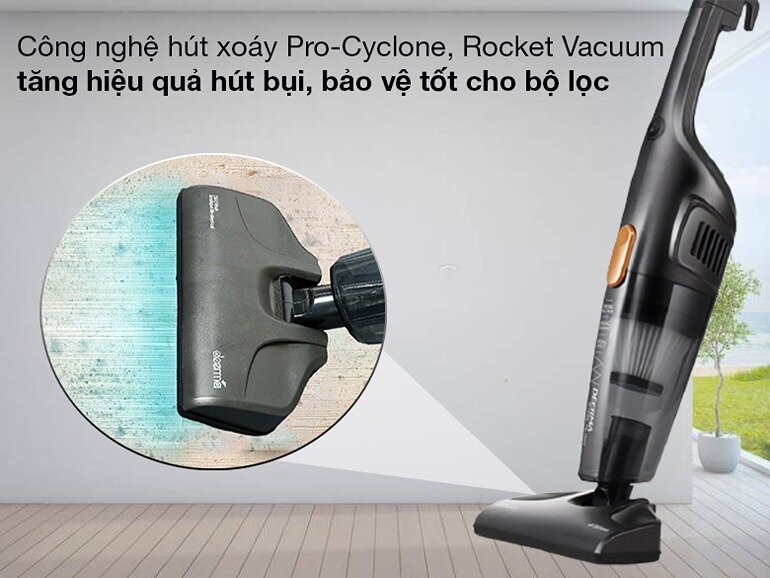 Công nghệ hút xoáy Pro-Cyclone và công nghệ Rocket Vacuum độc quyền và hiện đại được thiết lập trong máy hút bụi cầm tay Deerma Xiaomi DX115C