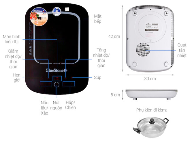 Bếp từ Bluestone ICB-6658 với bảng điều khiển cảm ứng vô cùng tiện dụng khi sử dụng.