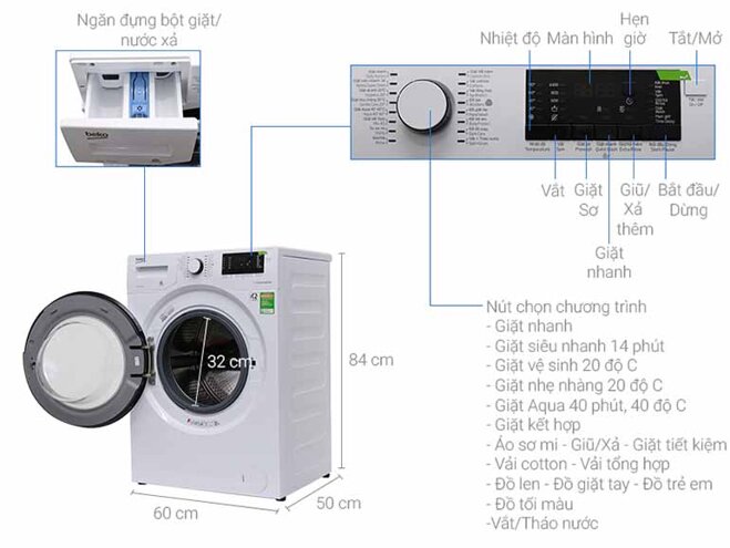 Máy giặt Beko Inverter 7 kg WMY 71083 LB3