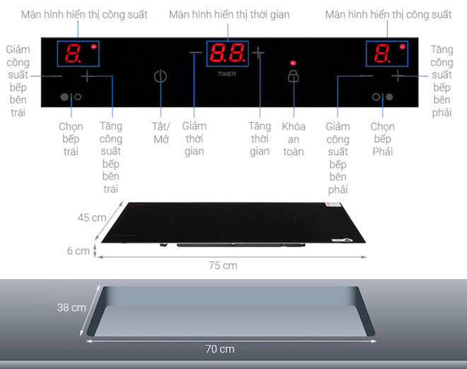 Bếp âm Malloca MH-02I N có điều khiển cảm ứng nhạy bén giúp điều chỉnh công suất linh hoạt.