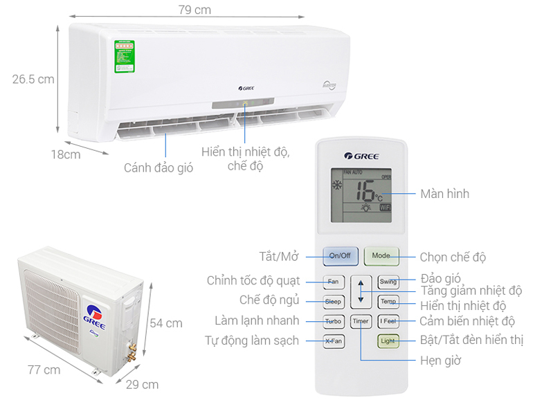  Điều hòa Gree 12000BTU 1 chiều Inverter 