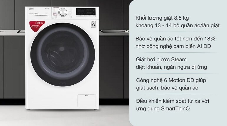 Máy giặt LG Inverter 8.5 kg FV1408S4W có giá 8.990.000 tham khảo tại websosanh.vn