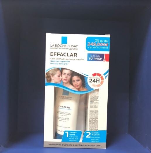 Gel rửa mặt tạo bọt làm sạch dành cho da dầu nhạy cảm Effaclar Gel 50ml và Kem dưỡng giảm mụn ngừa thâm và làm thông thoáng lỗ chân lông Effaclar Duo (+) 15ml