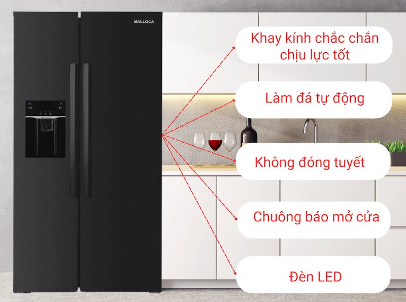 Tủ lạnh Side by side Malloca 513 lít MF-547 SIM phù hợp cho căn bếp hiện đại