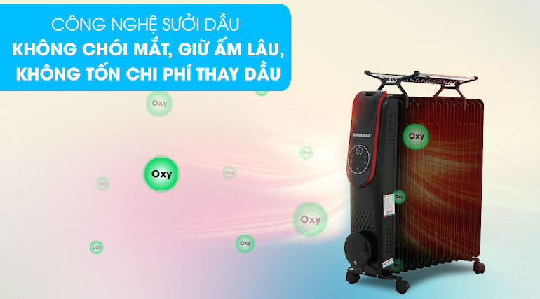 Máy sưởi dầu 13 lá Sunhouse SHD7085 trang bị nhiều tính năng hiện đại và an toàn