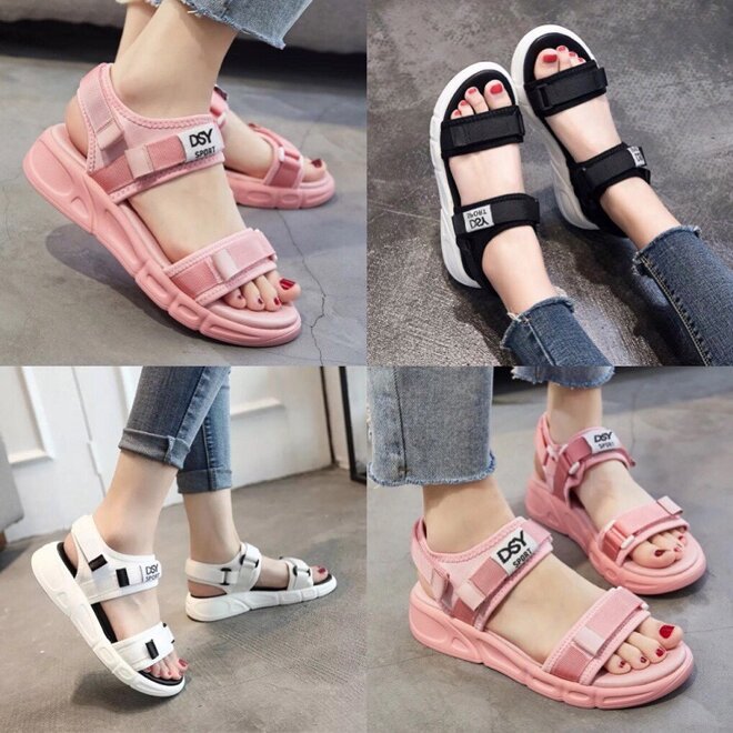 Giày sandal nữ quai ngang đế bệt với nhiều màu sắc