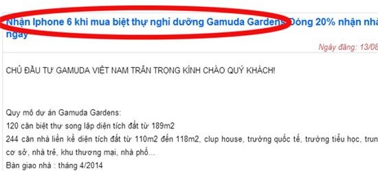 Khuyến mãi nhận iPhone 6 khi mua biệt thự Gamuda tại Hà Nội.