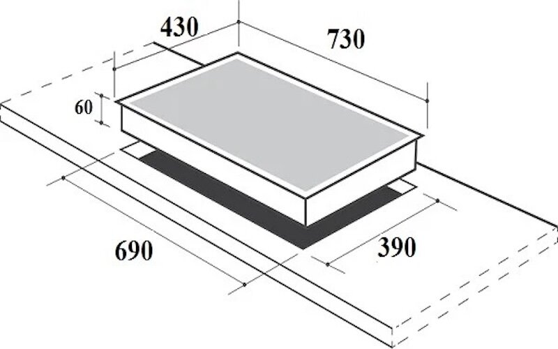 Kích thước lắp đặt bếp điện từ đôi Canzy CZ-52IG