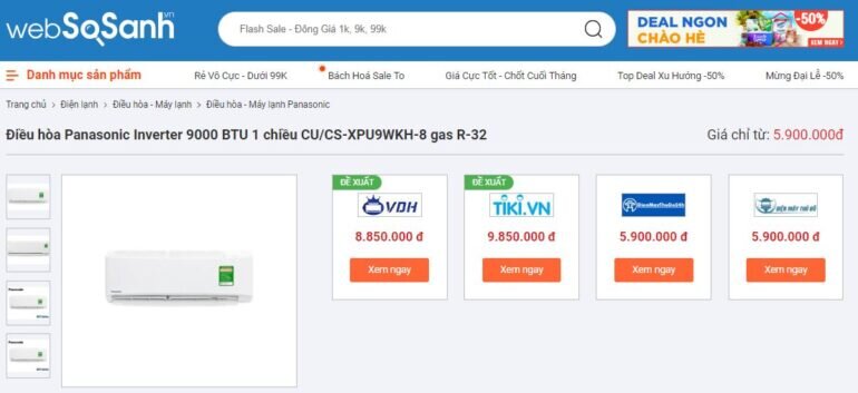 giá điều hòa Panasonic 9000 BTU và 12000 BTU là thấp nhất