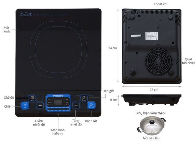 Bếp từ Philips có nhiều tính năng hoạt động