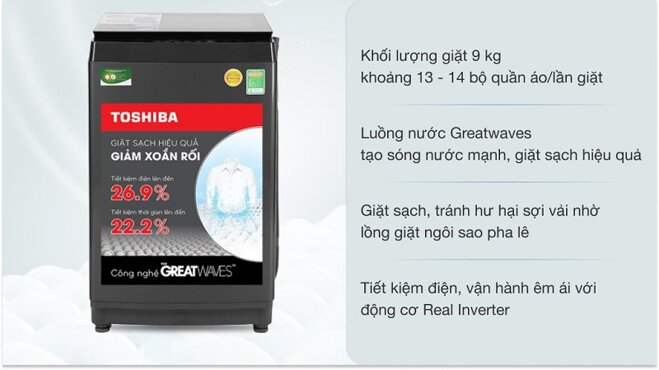 Top máy giặt Toshiba 9kg đời cũ đang giảm giá mạnh chỉ còn từ 4 triệu đồng