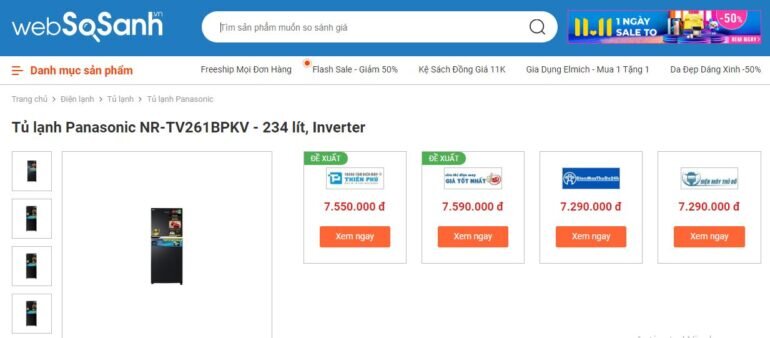 Giá tủ lạnh Panasonic Inverter 234 lít NR-TV261BPKV
