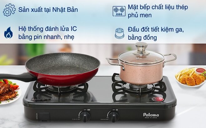 Bếp gas dương Paloma PA-J51CE thiết kế sang trọng, chất liệu bền bỉ