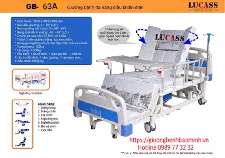 Giường bệnh nhân điều khiển bằng điện Lucass GB-63A 2020 đa chức năng