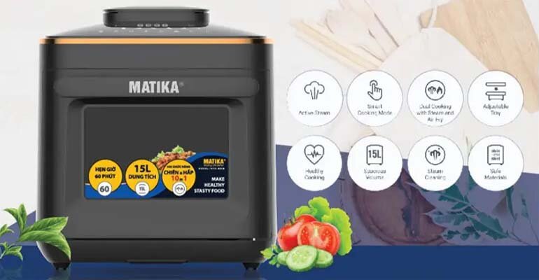 Sử dụng Matika MTK-9315 có thể thay thế cho 10 thiết bị nhà bếp hiện đại khác Nồi chiên hơi nước Matika MTK-9315