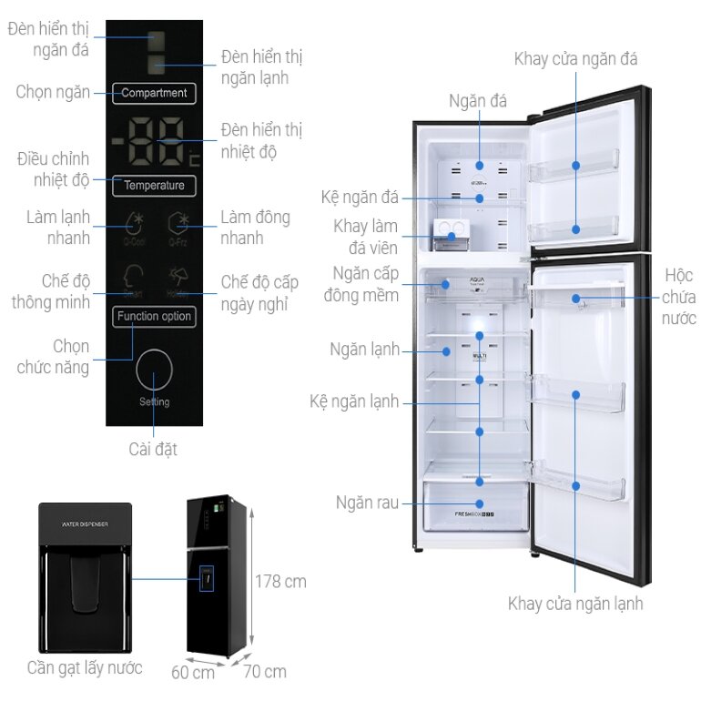 Tủ lạnh Aqua Inverter 344 Lít AQR-T389FA(WGB)