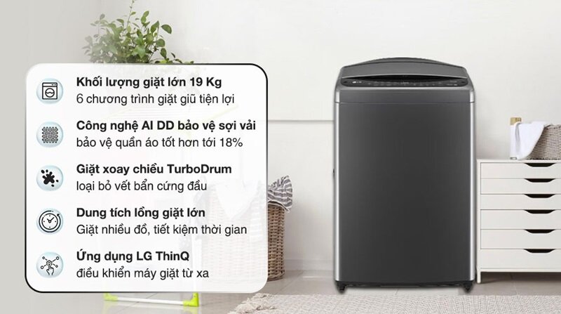 Ưu nhược điểm máy giặt LG Inverter 19 kg TV2519DV7B giá rẻ chỉ hơn 7 triệu đồng