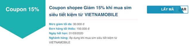 Shopee Giảm 15% khi mua sim siêu tiết kiệm từ VIETNAMOBILE