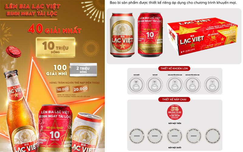 Bia Lạc Việt - bia ngon bao bì xuân phiên bản Tết 2024 trúng thưởng 10 triệu đồng tiền mặt